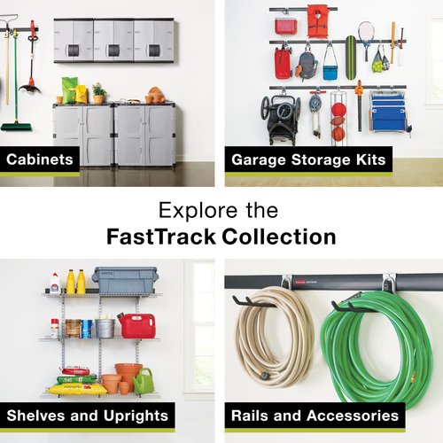 Rubbermaid FastTrack Wall Mounted Storage and Organization System Rail 48" Holds up to 1750 pounds Black Home/Garage Organization for Yard Tools/Sports Equipment/Ladders