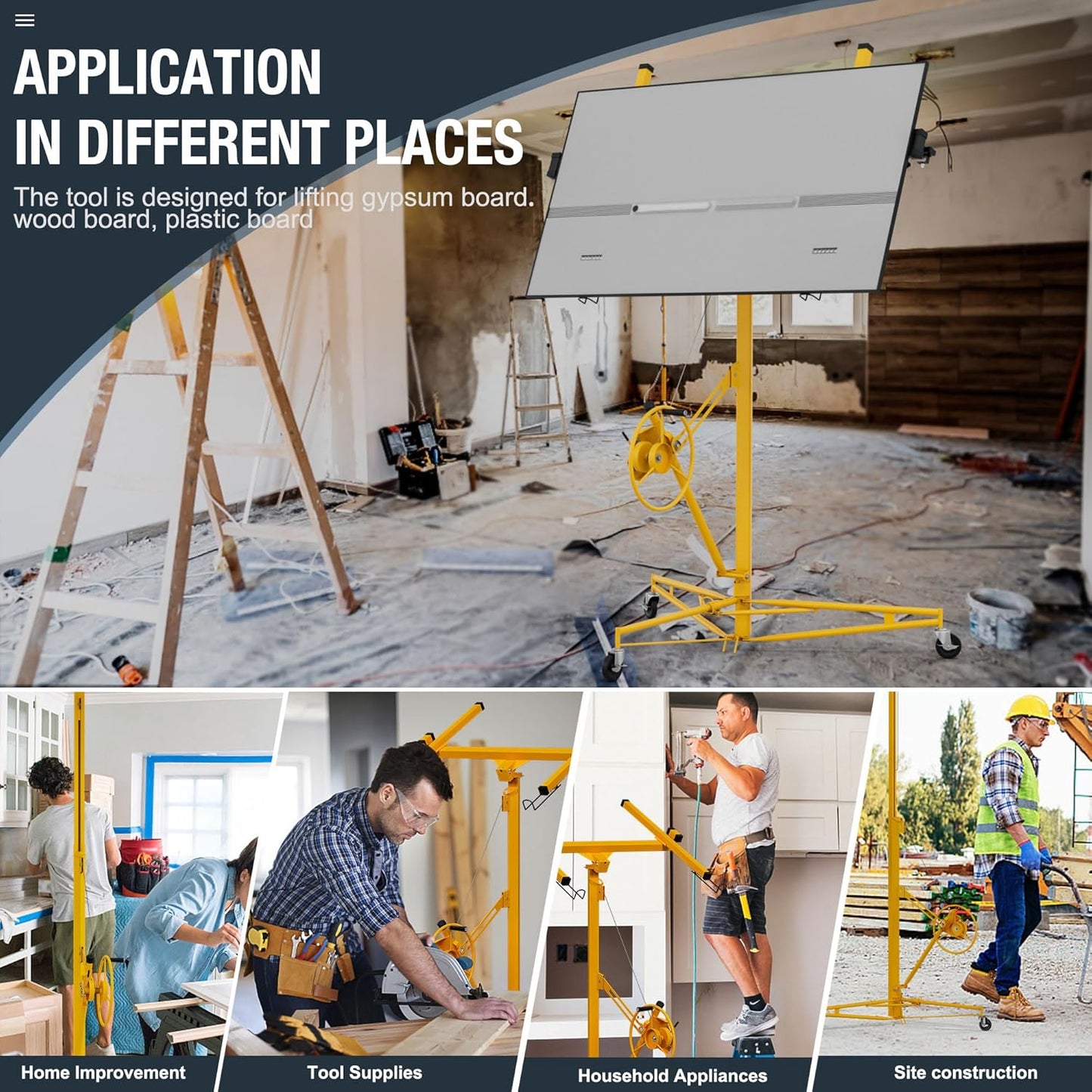 11 Ft Drywall Lift,Drywall Rolling Lifter Panel,150LBS Heavy Duty Sheetrock Lift Drywall Lift,Drywall Lift Panel Hoist Jack with 360° Adjustable Telescopic Arm & 3 Lockable Wheels