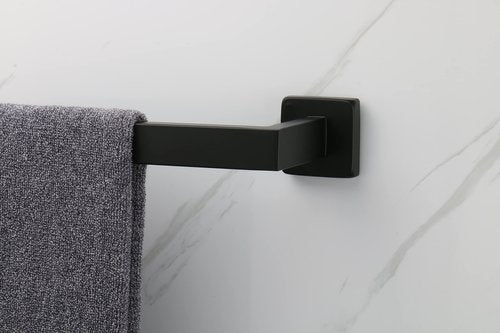 TocTen Bath Towel Rack - Square Base Thicken SUS304 Stainless Steel Towel Bar for Bathroom, Bathroom Accessories Towel Rod Heavy Duty Wall Mounted Towel Holder. (Black, 16)