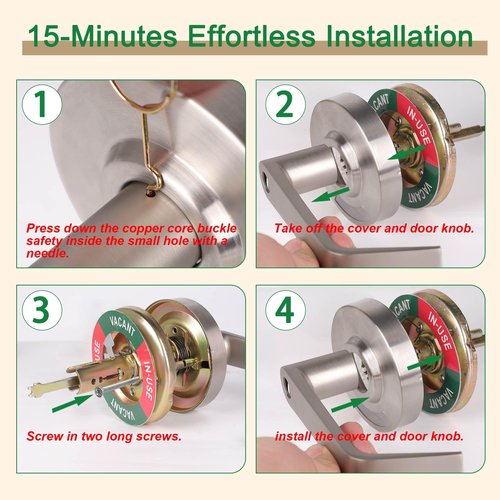 Euvovito Brushed Nickel Commercial Door Handle, ANSi Grade2, Vacant Occupied Bathroom Door Handle Lock, Commercial Privacy Lever Door Handles with Occupancy Indicator