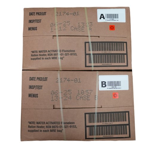 MRE Meals Ready to Eat – A & B Case Bundle (2 x 12 Packs) – 2025 Inspection or Better – Emergency Survival Food w/Flameless Heaters