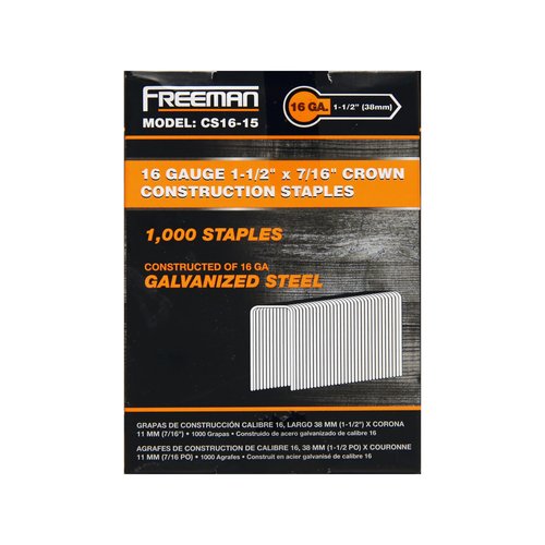 Freeman CS16-15 16-Gauge 1-1/2" Glue Collated Construction Staples with 7/16" Crown (1000 Count)