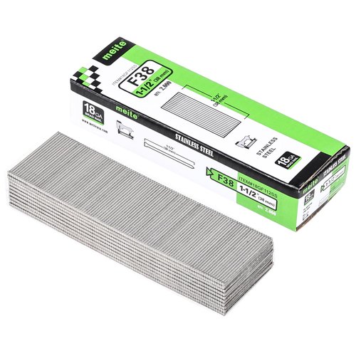 meite 18 Gauge Stainless Steel Brad Nails, 1-1/2 Inch 18GA Brad Nails, 304 Stainless Steel Small Finishing Nail Gun Nails for Pneumatic, Electric Brad Nailer Gun (2,000 Counts)