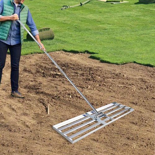 Professional Grade Lawn Leveling Rake – 30"x10" Stainless Steel Head with 78" Adjustable Handle – Heavy-Duty Soil Leveler for Lawn, Garden, and Golf Course Maintenance