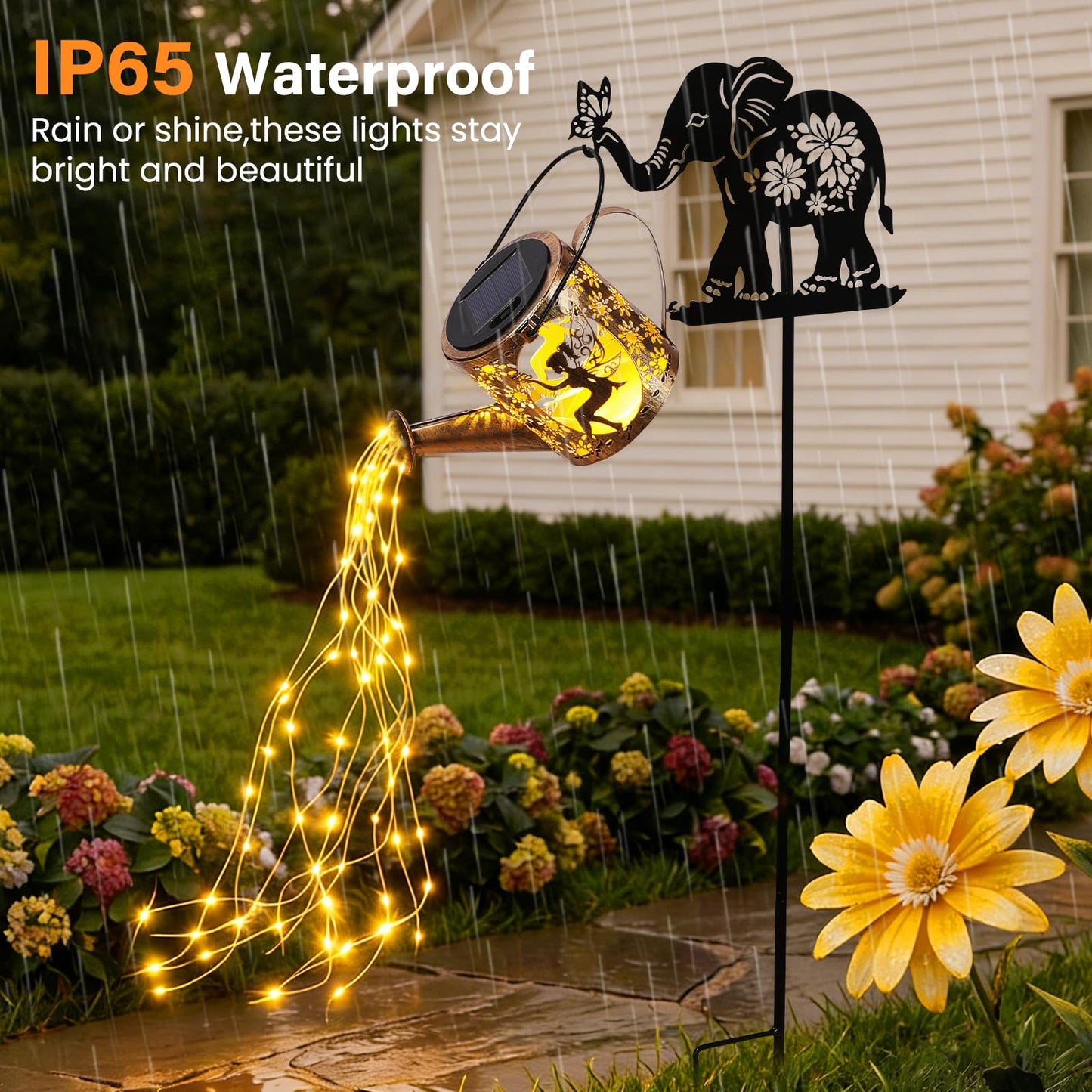 LOVERUIS Solar Garden Decor,Outdoor Elephant Statues with Solar Watering Can Lights-Yard Decorations for Patio, Backyard, Lawn Ornaments-Unique Birthday House Warming Gifts for Women, Mom, Grandma