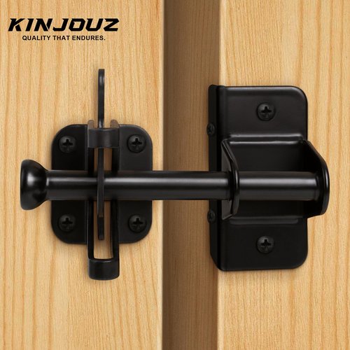 KINJOUZ Self Locking Gate Latch for Wooden Fence, Heavy Duty Automatic Gravity Fence Latch for Wood Metal Gate, Gate Hardware Door Lock for Outdoor Pool Garden Shed, Black, 1Pack