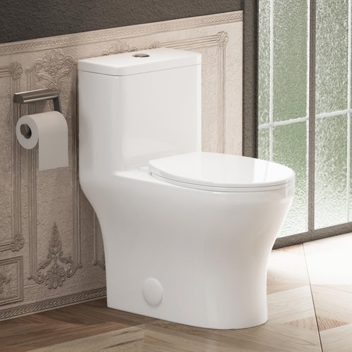 CANEST Compact One Piece Toilet for Bathrooms, 17.5" ADA Height Elongated Toilet with MAP 1000g Power Flush, Quiet Soft Close Seat, Standard 12" Rough-In, Easy Clean Ceramic Small Toilet