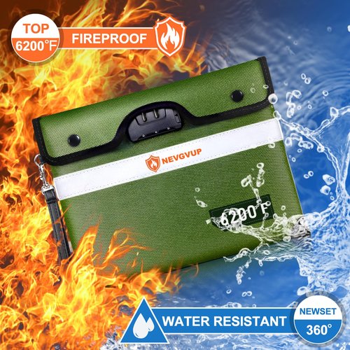 Upgraded 6200F Fireproof Document Bag with Lock, Fireproof Money Bag for Cash with Zipper/Reflective Strip, 9 Layers of Heat Insulated Materials, Water Resistant, Safe