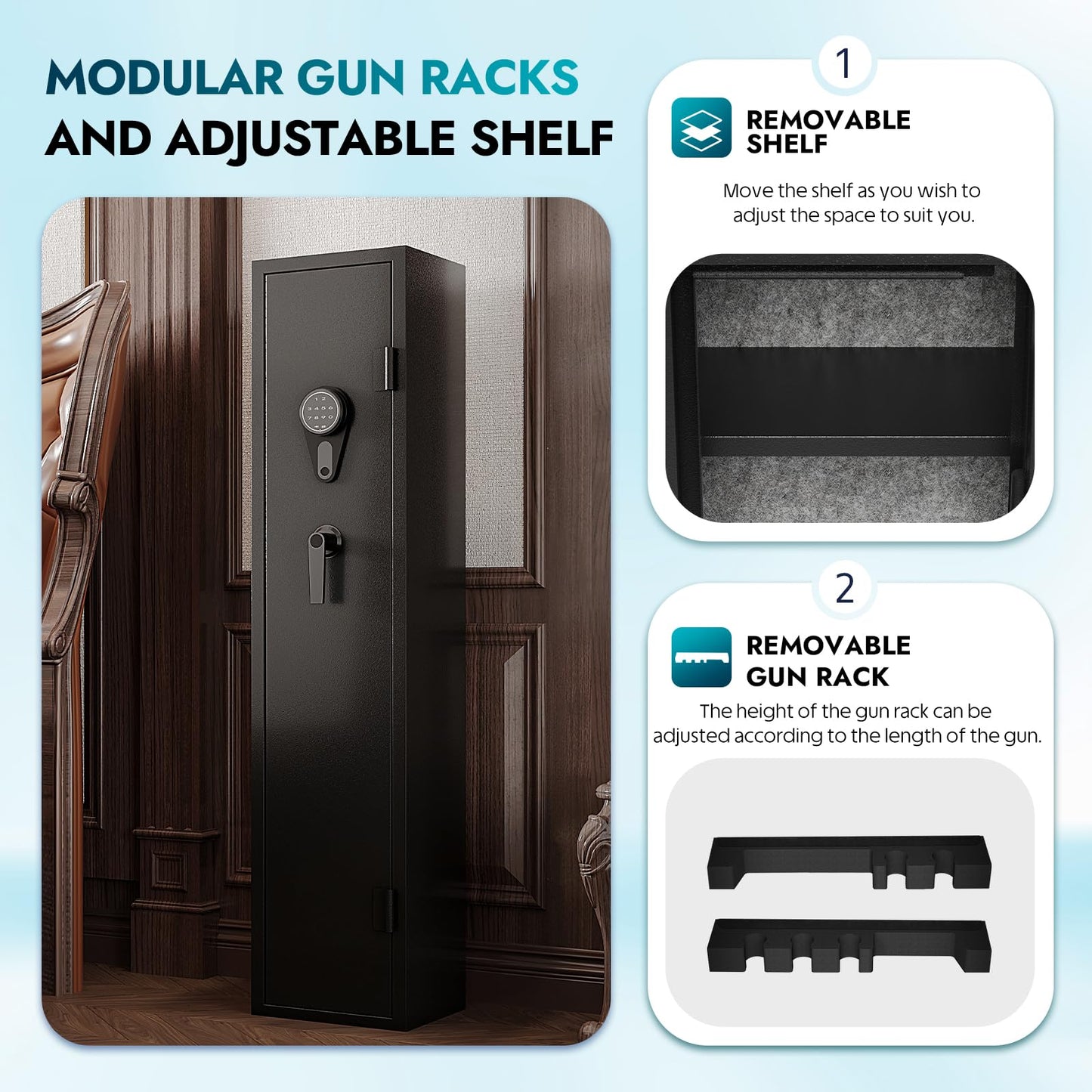 Karini 5 Rifle Gun Safes Gun Safe for Rifle and Pistols Quick Access Rifle Safe for Home Assembled Gun Cabinets for Rifles and Shotguns Long Gun Safe Clearance Gun Locker with Adjustable Shelf