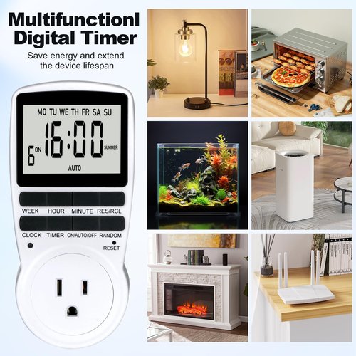 Digital Timer Outlet Plug Timers for Electrical Outlets Indoor, 24 Hour Programmable Outlet Timers with Built-in Battery, 16 Groups On/Off Light Plug in Timer Socket for Home