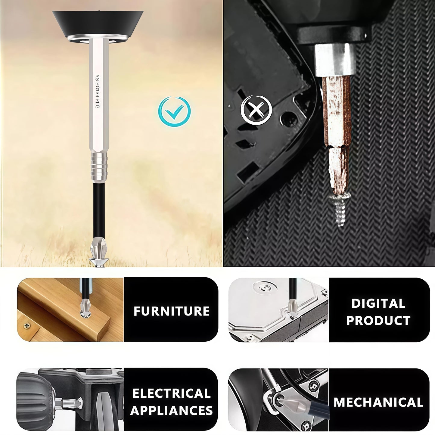 27PCS Magnetic Screwdriver Bits, Slide Each Drill Bit, High-Performance Magnetic Drill Bit Set with Anti-Slip Kit for Home Improvement, Upgrade Strong Magnetic Durability Screwdriver Drill Bit Set