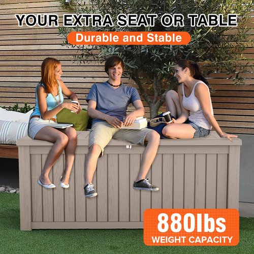 FULOL4CASA 150 Gallon Outdoor Storage Cabinet, Large Outdoor Storage Box for Patio Furniture Covers, Cushion Pillows, Waterproof Deck Box with Lockable Lid for Garden Tools, Pool Accessories, Taupe