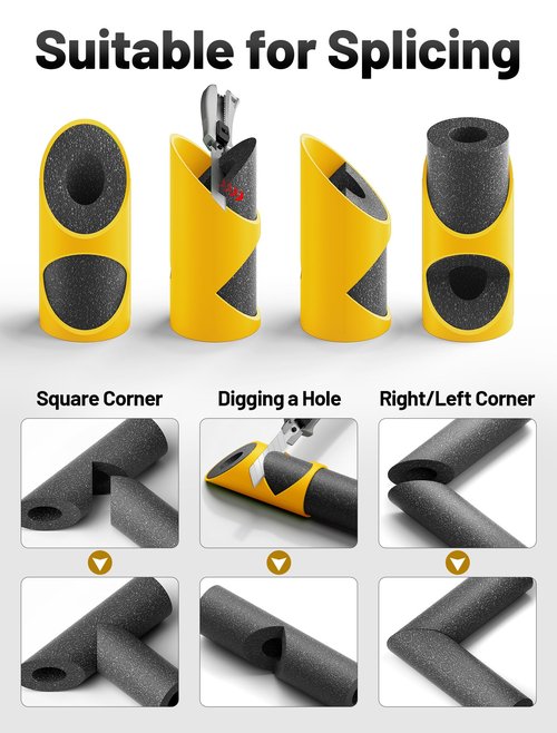 6PCS Foam Pipe Cutter, 6 Sizes Pipe Insulation Foam Water Tube Cutter Tool, Insulation Cutting Fixture for Pipe Insulation in Homes, Industries&Commercial Places 15MM-22MM-28MM-40MM-46MM-53MM (Yellow)