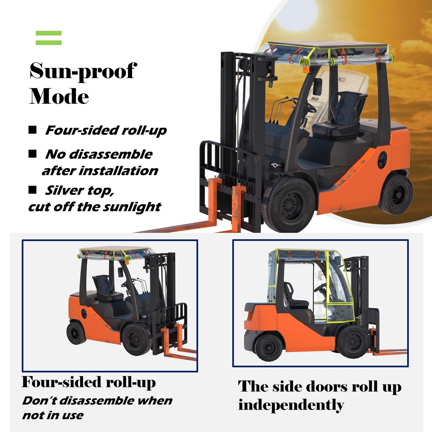 BENVOL Forklift Cover, All-Weather Use, Universal Type,0.5mm EVA Transparent Material,600D Silver-Coated Oxford,Waterproof, Windproof, Dustproof and UV-Proof, Fit 6000 Lbs (4Side-clear)