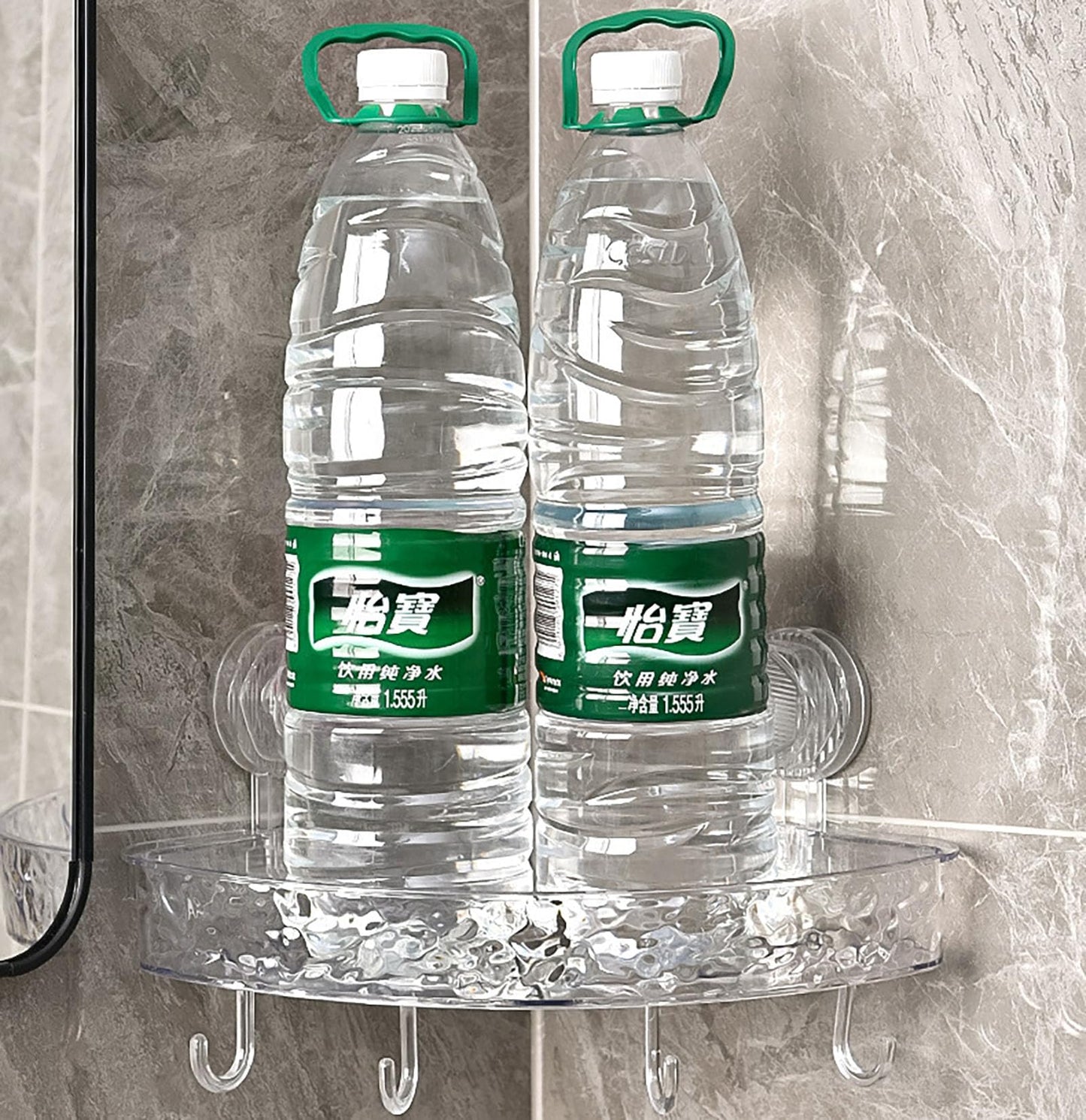 YIKANGHENG Suction Storage Rack, 9 Inch Black Plastic Bathroom Corner Removable Toiletry Storage Rack for Kitchen and Bathroom (Black)