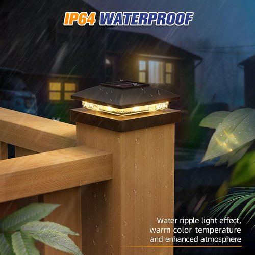 APONUO Solar Post Cap Lights for 4x4 Posts, Bright Warm White LED Post Cap Lights Solar Powered, IP64 Waterproof & All-Night Lighting, Black 16 Pack – Deck, Fence, Patio Light (Easy Install)
