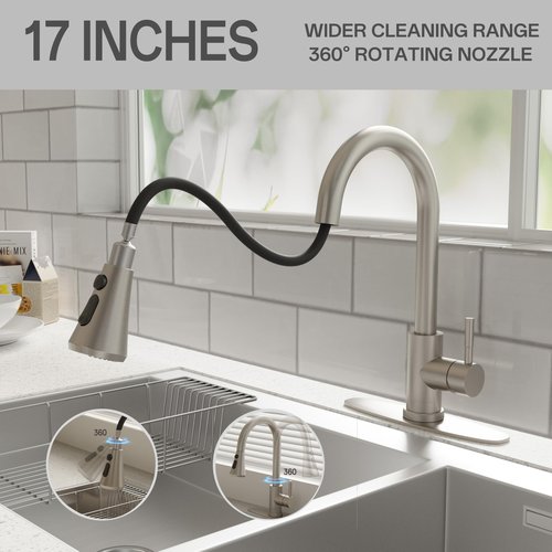 VXV Kitchen Faucet with Soap Dispenser, 3 Modes Kitchen Faucet with Pull Down Sprayer, Stainless Steel Sink Faucet for Farmhouse, Bar, and RV, with Deck Plate and 1/2'' Adapters