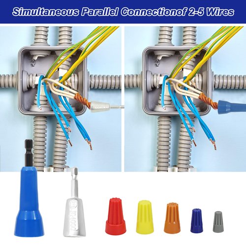 Wire Stripper for AWG,14-12-10-8 Gauge Wire Twister Tool for Drill，Cable Quick Stripping & Wire Twisting Connector Set and 5pcs Wire Connectors Nuts
