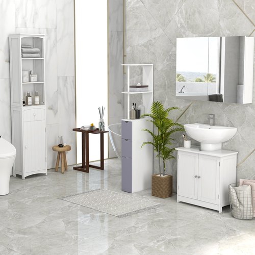 HOMCOM Under Sink Bathroom Cabinet, Pedestal Sink Storage Cabinet with 2 Doors, Shelf and U-Shape, White