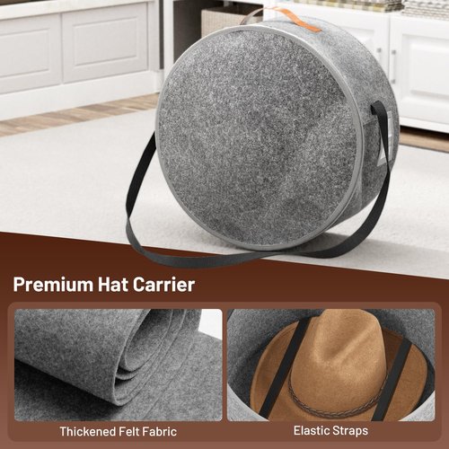 SLEEPING LAMB Cowboy Hat Box for Travel and Storage, Collapsible Cap Organizer Case with Handles & Shoulder Strap for Men Carry Cap Bag, Soft and Large Hat Box for Women Storage for Closet, Grey