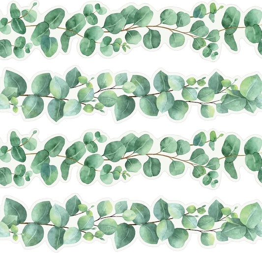 Eucalyptus Die-Cut Border Trim Bulletin Board Classroom Bulletin Wall Decor Greenery Trim Border Tropical Leaves Greenery Wall Decoration Green (39ft)