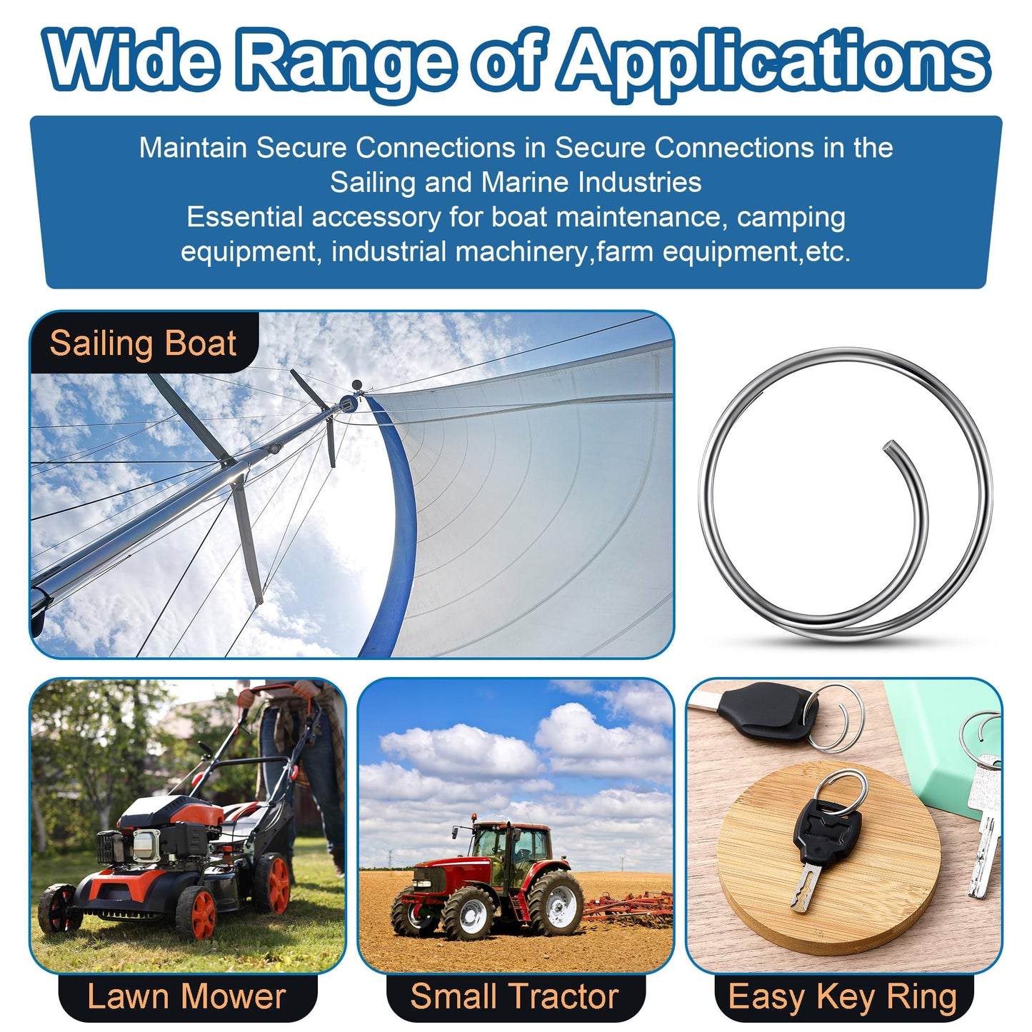 Dunkive 66 Pcs 5 Sizes Stainless Steel Cotter Ring Kit, Durable 316 Stainless Steel Split Rings Secure Popular Sizes of Clevis Pins, Corrosion Resistant Marine Hardware for Hitch Pin Lock Systems