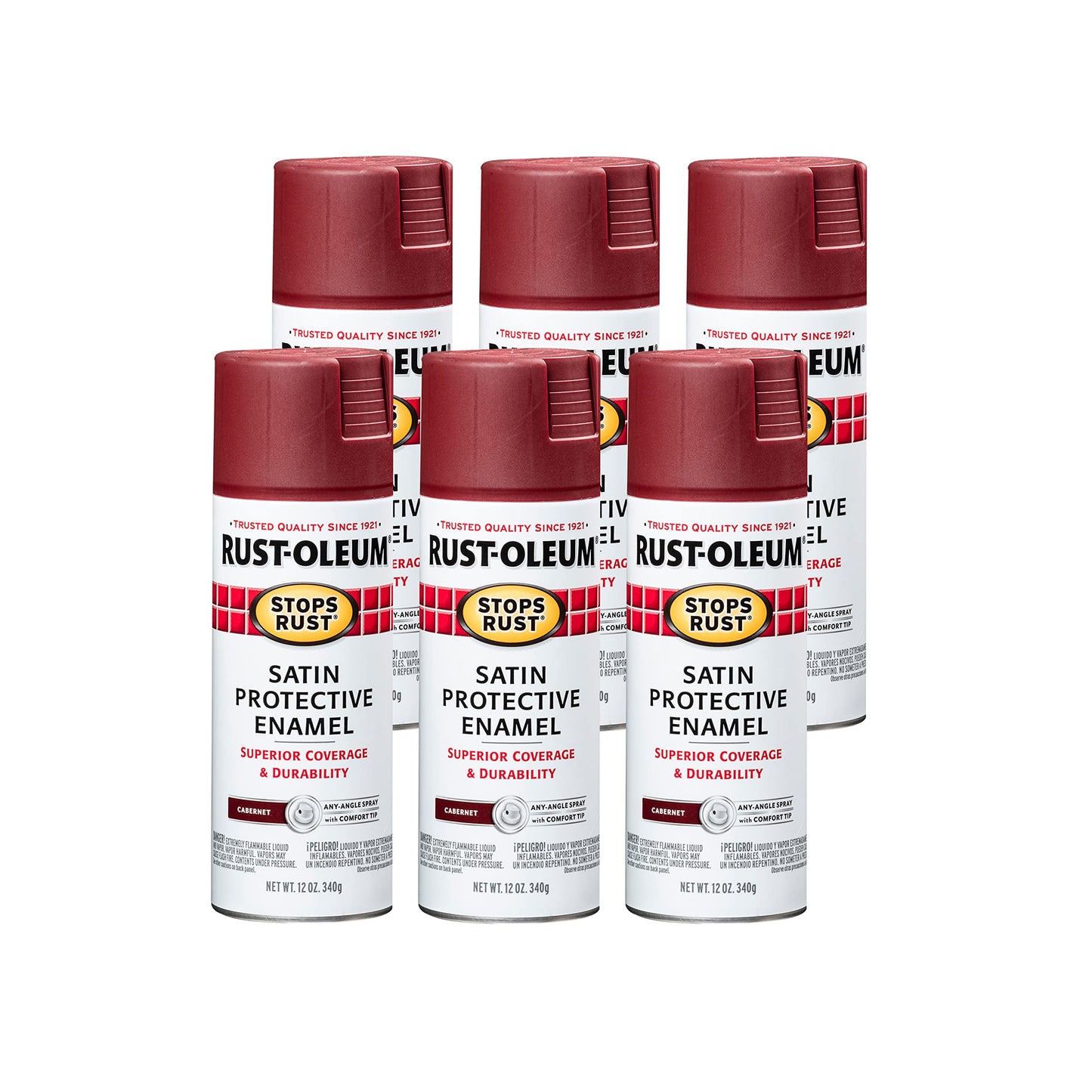 Rust-Oleum 248635-6PK Stops Rust Spray Paint, 12 oz, Satin Cabernet, 6 Pack