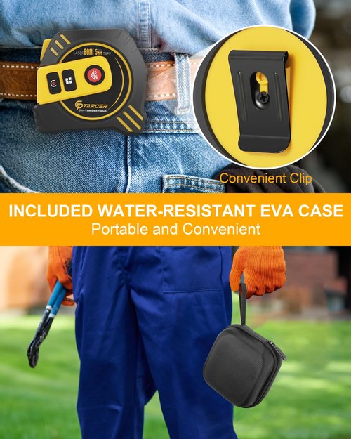 262Ft/80M Laser Tape Measure 2-in-1, 16Ft/5M Tape Measure with Auto-Lock, Laser Measuring Tape with with M/in/Ft/Ft+in, LCD Display Pythagorean, Area, Volume for Construction DIY Woodworker