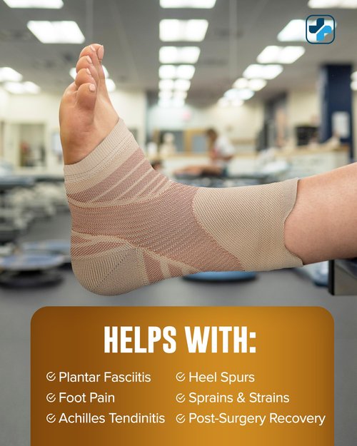 Doctor's Select Copper Ankle Compression Sleeve - Toeless Compression Socks, Copper Ankle Brace for Women, Ankle Support for Men, Compression Socks for Plantar Fasciitis, Beige