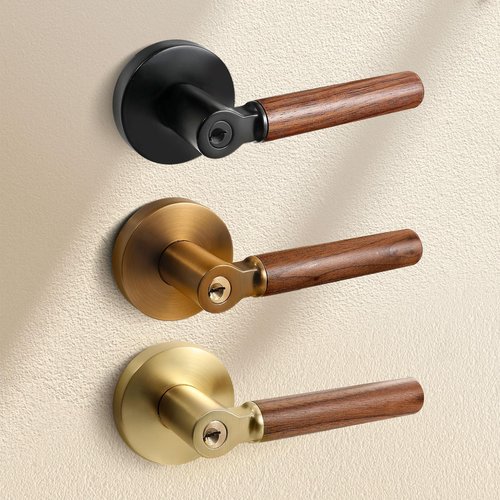 Evionlin 5 Pack Gold Keyless Zinc Alloy Wooden Door handlesleft or Right Hand Door Handles, Used for Bedroom or Bathroom Door Locks