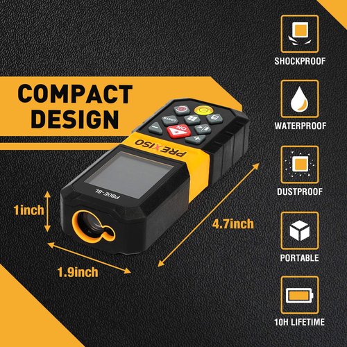 PREXISO Laser Measure, 265Ft Rechargeable Laser Distance Meter with Multi-Measurement Units M/in/Ft, Backlit LCD 4 Line Display, and Pythagorean, Distance, Area, Volume Modes