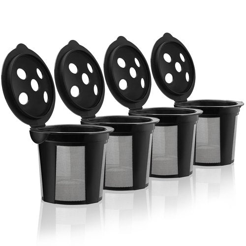 4 Reusable K Cups for Keurig K Supreme, K Supreme Plus, K Slim with Multistream Technology, K-Duo Hot & Iced - 4 Black Refillable Kcups Coffee Filters for Keurig Coffee Makers