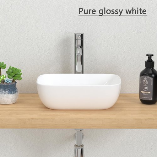 J-FAMILY JFBS88 14.5'' x 10'' Bathroom Small Vessel Sink Above Counter White Porcelain Ceramic Sink Bowl Small Vanity Sink Lavatory Wash Basin