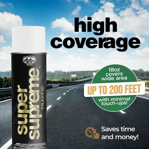 Fox Valley Super Supreme Traffic Marking Spray Paint – Fast-Drying, Long Lasting, Durable & Weather-Resistant - Marking Paint for Roads, Parking Lots, Sidewalks & Factory Floors, 18oz (6-Pack, White)