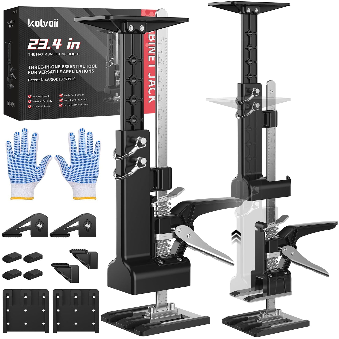 Kolvoii Cabinet Jacks for Installing Cabinets 2 Pack, Hand Lifting Jack Tool Multi-Function 0 to 23.4 Inches Drywall Lift Height Adjustment Third Hand Support System
