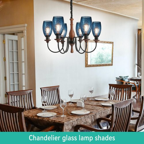 HGHYjrxfkl Oval Glass Lamp Shade, Dark Blue Seeded Pendant Light Shade,H7.5",D4.7" Replacement Lamp Shade for Chandelier,Wall Sconce, Floor and Table Lamps –1 Pack