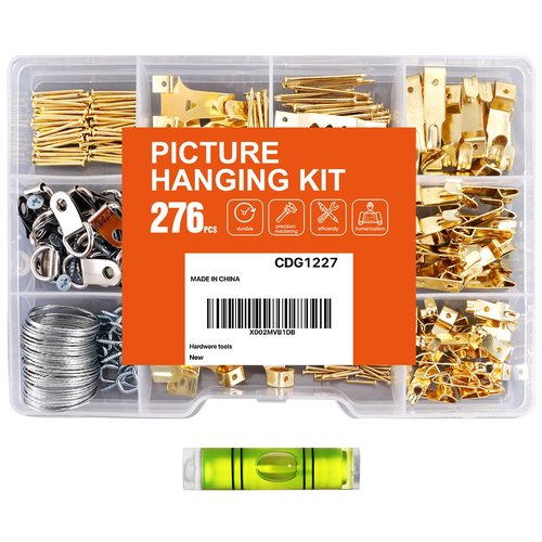 Hongway 276pcs Picture Hanging Kit, Picture Hangers, Heavy Duty Frame Hooks Assortmentwith Nails, Hanging Wire, Screw Eyes, D Ring and Sawtooth Hardware for Frames Mounting