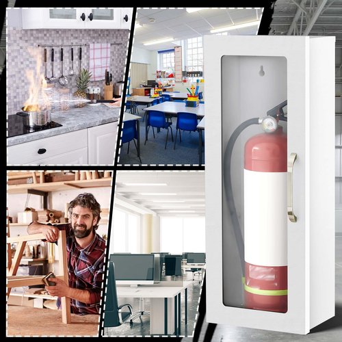 Zonon 1 Pcs Fire Extinguisher Cabinet Wall & Surface Mount 24-3/4 H x 10-1/4 W x 6-3/4 D Steel Fire Extinguisher Box Holder Case with Handle for Indoor Outdoor (White)