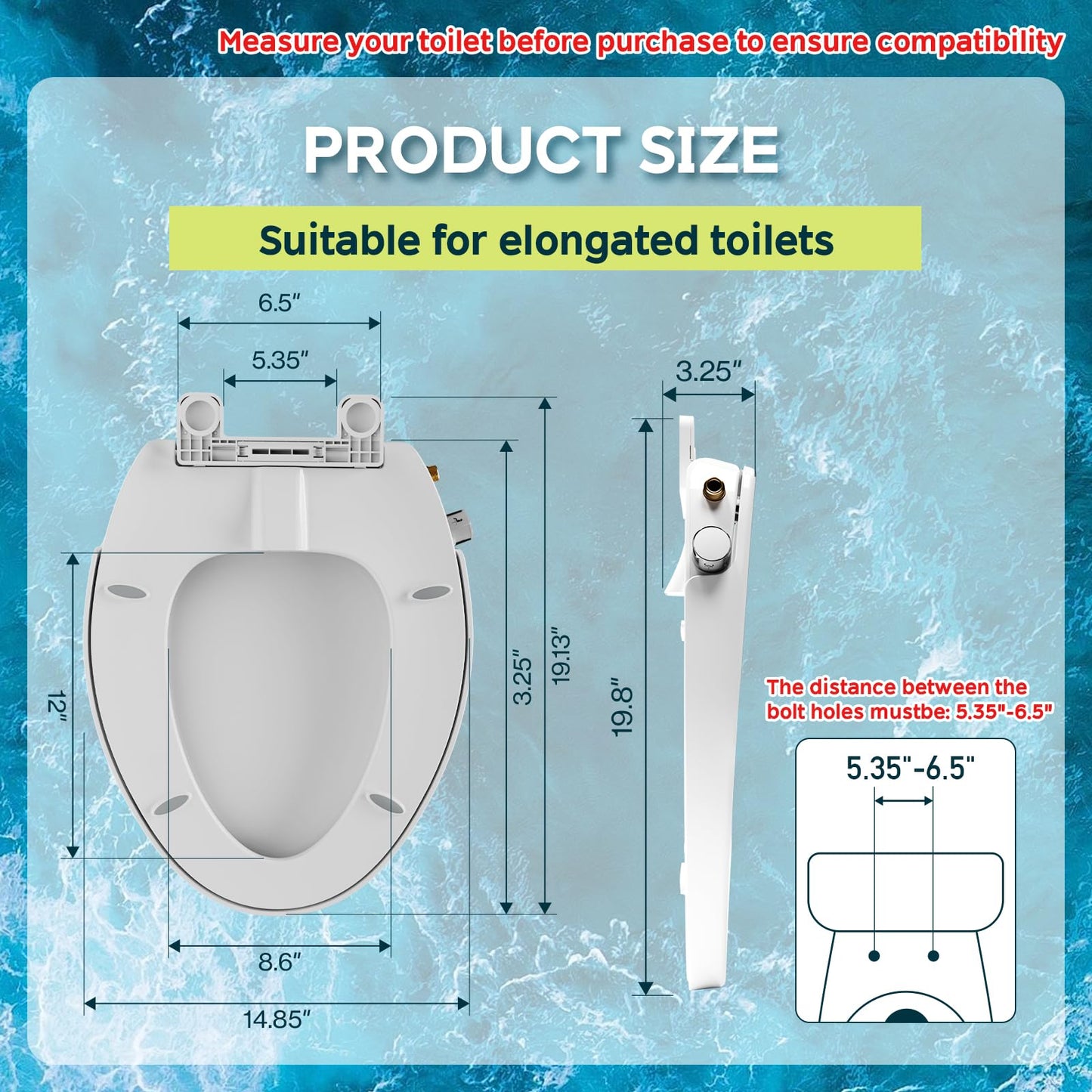 WITMYA Elongated Bidet Toilet Seat with Soft-Close Lid, Self-Cleaning Dual Nozzles, Non-Electric Bidet Seat with Adjustable Water Pressure, White Toilet Seat for Elongated Toilets with Brass