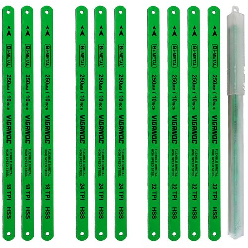 Viganoc 10" Hacksaw Replacement Blades Set, Bi-Metal High Speed Steel Hack Saw Blade Sets - 18T - 24T - 32T HSS Saw Blades, 10 Pack