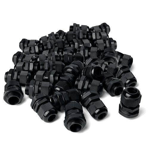 MGI SpeedWare 1/2" NPT Strain Relief Nylon Cord Grip Cable Glands, Black Plastic Grommet 20-Pack