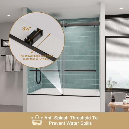ROOMTEC Frameless Bathtub Shower Doors 56-60 W x 60 H, Double Sliding Tub Shower Door with Tempered Glass 5/16"(8mm), Duty Stainless Steel Hardwares, Matte Black