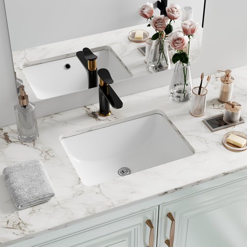 Undermount Bathroom Sink Rectangle, Hugsleek Interior Bowl Size 16 x 11 inch White Porcelain Ceramic Vessel Sink Under Counter Exterior Size 18x13in Rectangular Bath Sink Basin Lavatory Fireclay