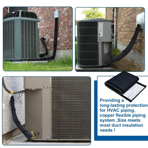 3 Layers HVAC Copper Pipe Insulation Cover Protector Outdoor 600D Oxford AC Copper Line Insulation Sleeve Wrap for Outside 72x10.2Inch with 4 Adjustable Straps for Central Air Conditioning Mini Splits