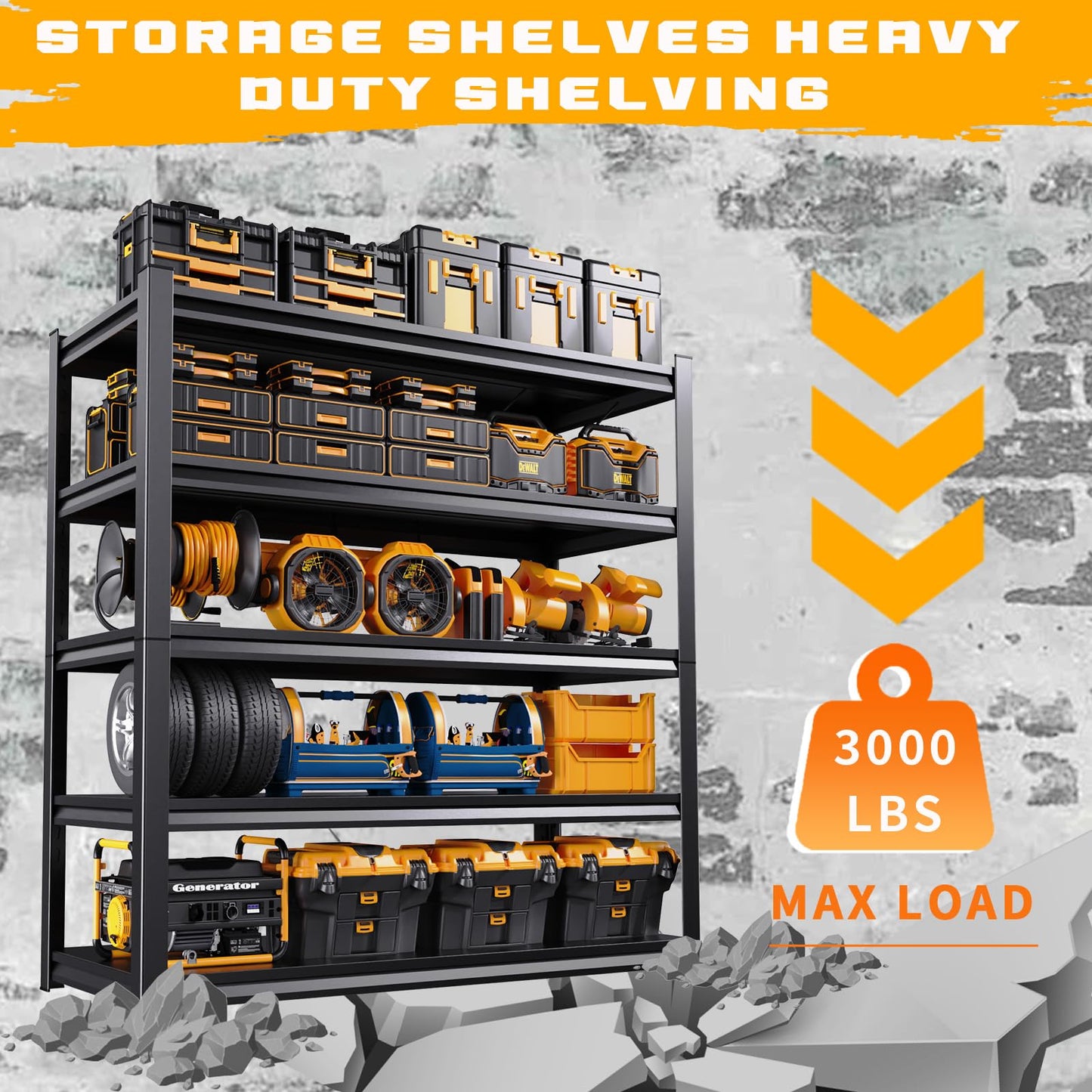 LLIIFFEE Garage Shelving Metal Shelf Heavy Duty Storage Shelves Industrial Shelving 5 Tier Adjustable Shelves Storage Rack Utility Shelves for Garage, Warehouse, Basement (20" D x 46" W x 93" H)