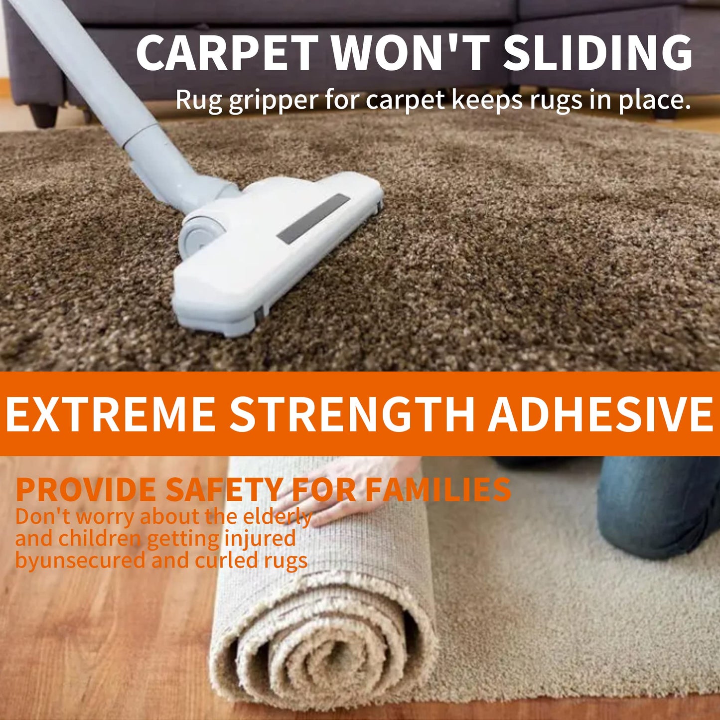TAPEBEAR Heavy-Duty Double Side Carpet Tape, Carpet Tape for Rug, Wood, Floor, Residue-Free Rug Tape, Multipurpose Gripper Non Slip Tape, 2inch X 40yard