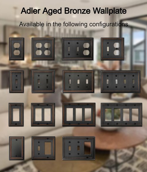 OKAWYC Single Duplex Outlet Light Switch Cover Adler Metal Wall Plate, 6-Pack Aged Bronze 1 Gang, for Receptacle Light Switch, Switch Cover Decorative Wallplate, Durable