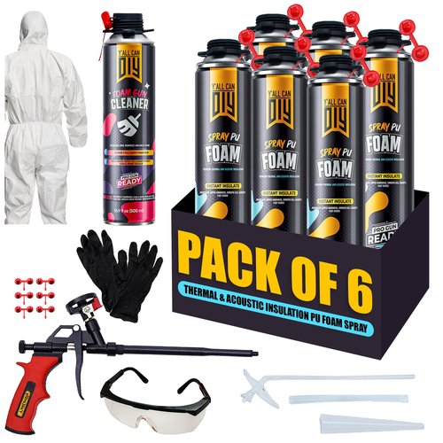 Y’allCanDiy Closed Cell Spray Foam Insulation Kit (6 Pack) – DIY Spray Foam for Thermal & Soundproofing – Insulation, Fills Gaps & Cracks