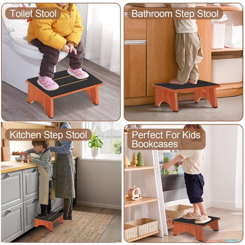 Step Stool Foldable, One Step Stool with Non-Slip Rubber Feet, Collapsible Wooden Step Stools for Adults Seniors, 450 LBS Portable Bed Steps for High Beds, Kitchen, Bedroom, Bathroom, RV, No Assemble