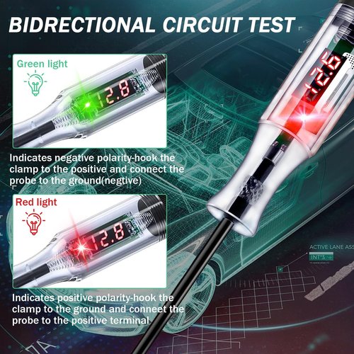 Automotive Test Light, 5-120V Digital Circuit Tester Electrical Test Pen Bidirectional Light Tester with LED Digital Voltage Display, 5.9Ft Extended Spring Wire & Probe for Cars Trucks Vehicles